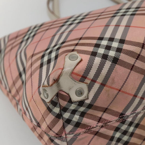 BURBERRY Nova Check Blue Label Tote Bag Nylon Pink White Silver Auth EC681