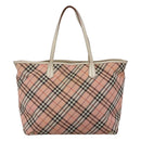 BURBERRY Nova Check Blue Label Tote Bag Nylon Pink White Silver Auth EC681-2