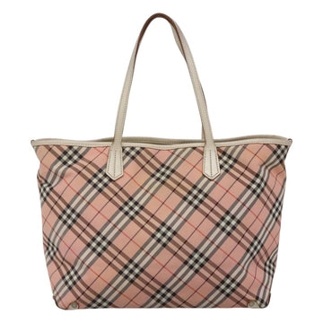 BURBERRY Nova Check Blue Label Tote Bag Nylon Pink White Silver Auth EC681 - 0