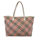 BURBERRY Nova Check Blue Label Tote Bag Nylon Pink White Silver Auth EC681-3