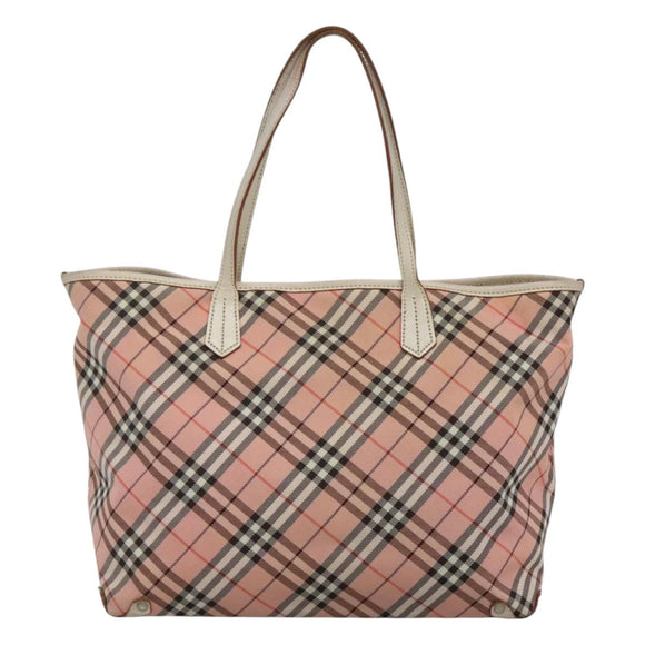 BURBERRY Nova Check Blue Label Tote Bag Nylon Pink White Silver Auth EC681