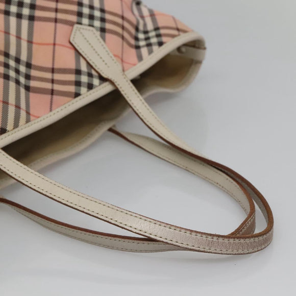 BURBERRY Nova Check Blue Label Tote Bag Nylon Pink White Silver Auth EC681