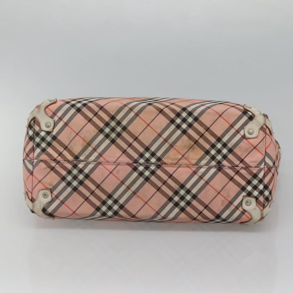 BURBERRY Nova Check Blue Label Tote Bag Nylon Pink White Silver Auth EC681