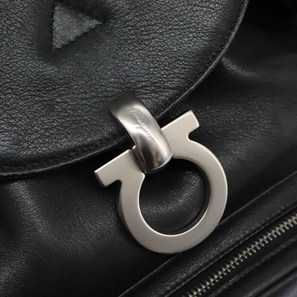 Salvatore Ferragamo Gancini Backpack Leather Black Silver Auth EC696