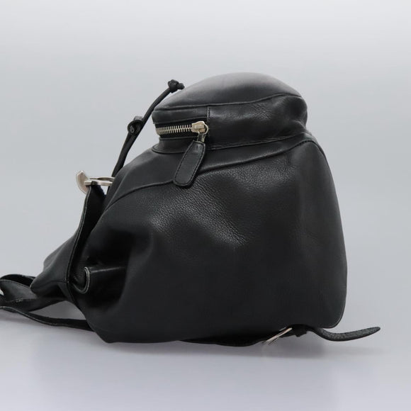 Salvatore Ferragamo Gancini Backpack Leather Black Silver Auth EC696