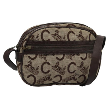 CELINE C Sulky Shoulder Bag Canvas Leather Beige Brown Auth EC715