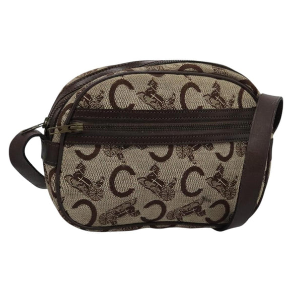 CELINE C Sulky Shoulder Bag Canvas Leather Beige Brown Auth EC715