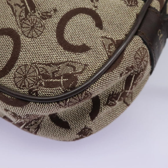 CELINE C Sulky Shoulder Bag Canvas Leather Beige Brown Auth EC715