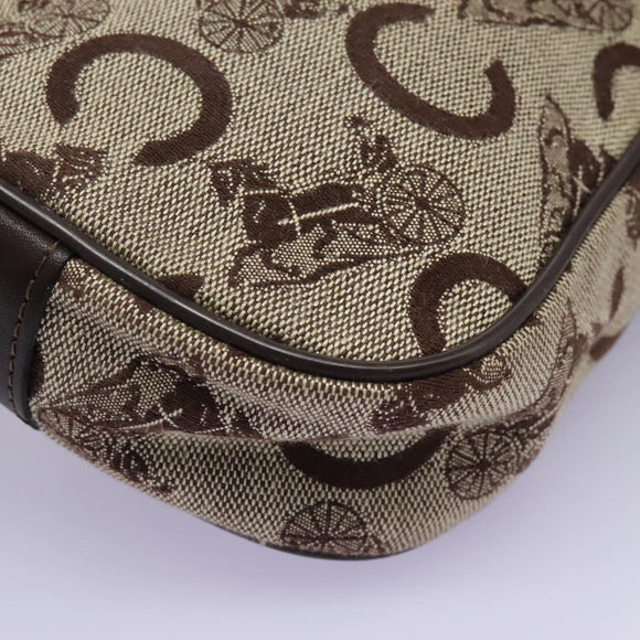 CELINE C Sulky Shoulder Bag Canvas Leather Beige Brown Auth EC715