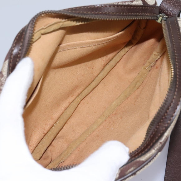 CELINE C Sulky Shoulder Bag Canvas Leather Beige Brown Auth EC715