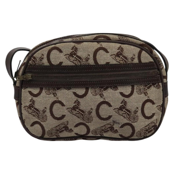 CELINE C Sulky Shoulder Bag Canvas Leather Beige Brown Auth EC715