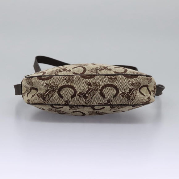 CELINE C Sulky Shoulder Bag Canvas Leather Beige Brown Auth EC715