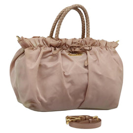 PRADA Hand Bag Nylon Leather 2way Pink Gold Auth EC720