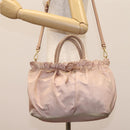 PRADA Hand Bag Nylon Leather 2way Pink Gold Auth EC720-25