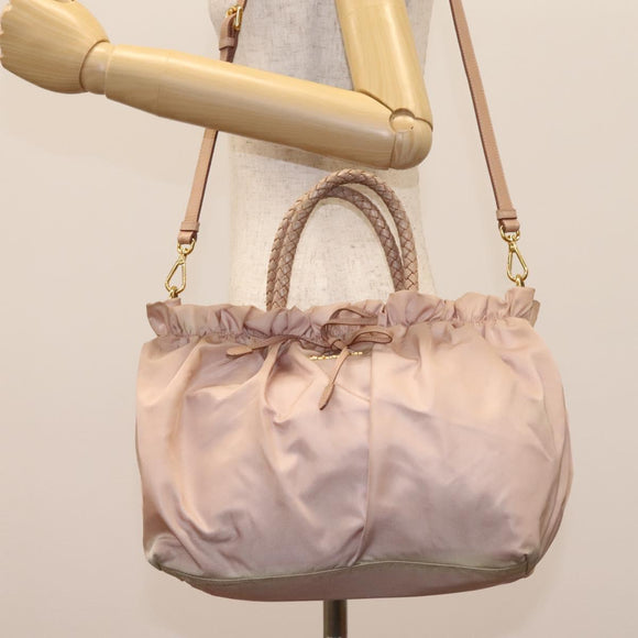 PRADA Hand Bag Nylon Leather 2way Pink Gold Auth EC720