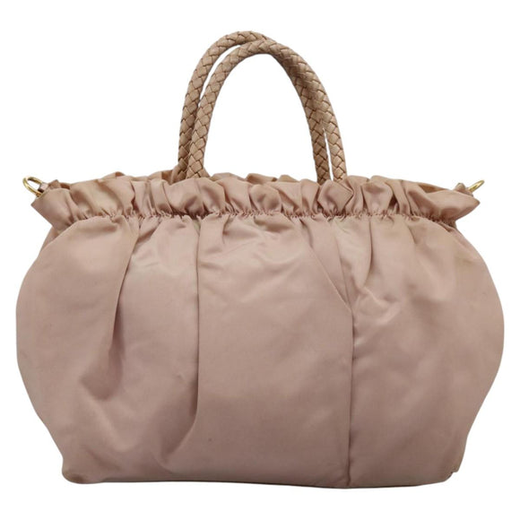 PRADA Hand Bag Nylon Leather 2way Pink Gold Auth EC720