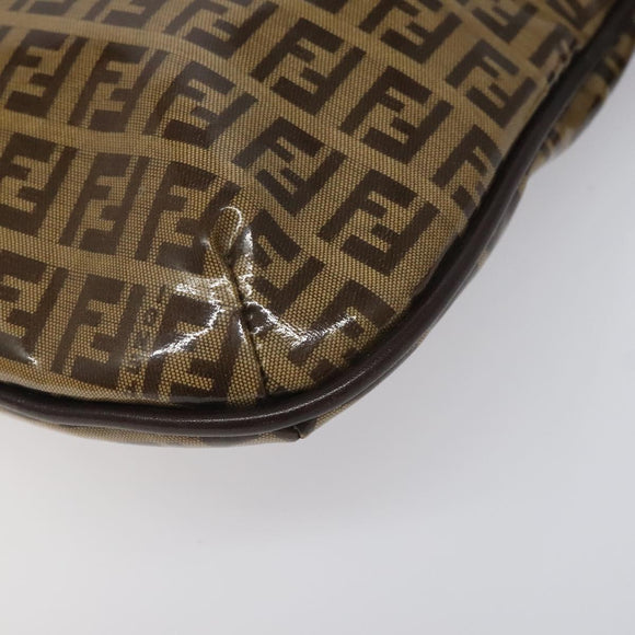 FENDI Zucchino Canvas Mamma Baguette Shoulder Bag PVC Brown Gold Auth EC724