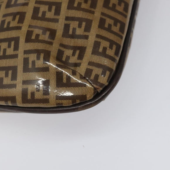 FENDI Zucchino Canvas Mamma Baguette Shoulder Bag PVC Brown Gold Auth EC724