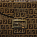 FENDI Zucchino Canvas Mamma Baguette Shoulder Bag PVC Brown Gold Auth EC724-18
