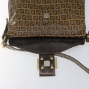 FENDI Zucchino Canvas Mamma Baguette Shoulder Bag PVC Brown Gold Auth EC724-19