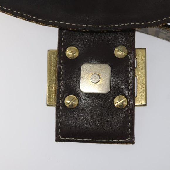 FENDI Zucchino Canvas Mamma Baguette Shoulder Bag PVC Brown Gold Auth EC724