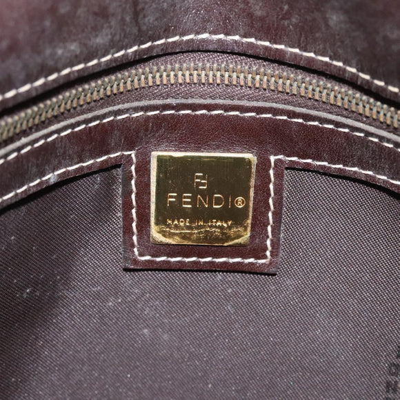 FENDI Zucchino Canvas Mamma Baguette Shoulder Bag PVC Brown Gold Auth EC724