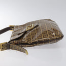 FENDI Zucchino Canvas Mamma Baguette Shoulder Bag PVC Brown Gold Auth EC724-4