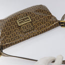 FENDI Zucchino Canvas Mamma Baguette Shoulder Bag PVC Brown Gold Auth EC724-6