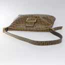 FENDI Zucchino Canvas Mamma Baguette Shoulder Bag PVC Brown Gold Auth EC724-7