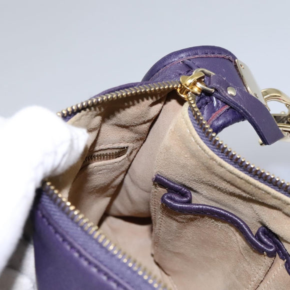 CELINE Shoulder Bag Leather Purple Gold Auth EC729AV