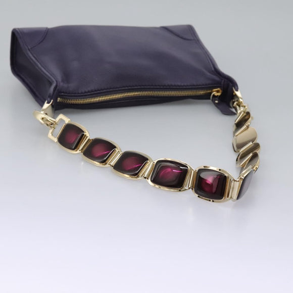 CELINE Shoulder Bag Leather Purple Gold Auth EC729AV
