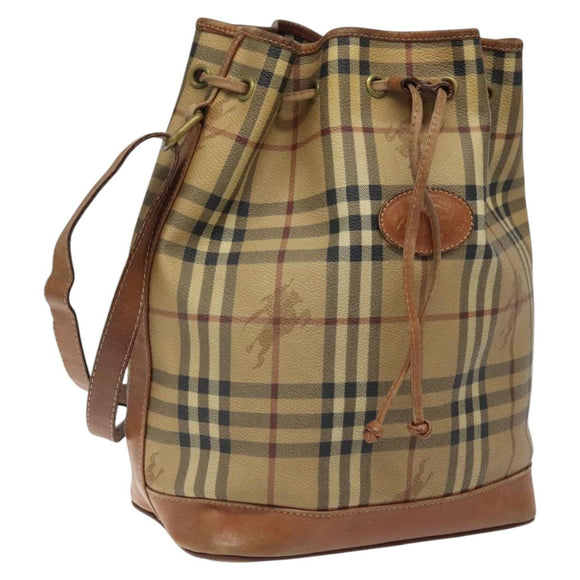 Burberrys Nova Check Shoulder Bag PVC Leather Beige Brown gold Auth EC731