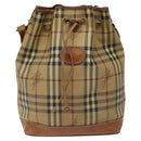 Burberrys Nova Check Shoulder Bag PVC Leather Beige Brown gold Auth EC731-13