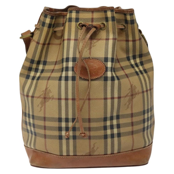 Burberrys Nova Check Shoulder Bag PVC Leather Beige Brown gold Auth EC731