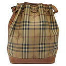 Burberrys Nova Check Shoulder Bag PVC Leather Beige Brown gold Auth EC731-2