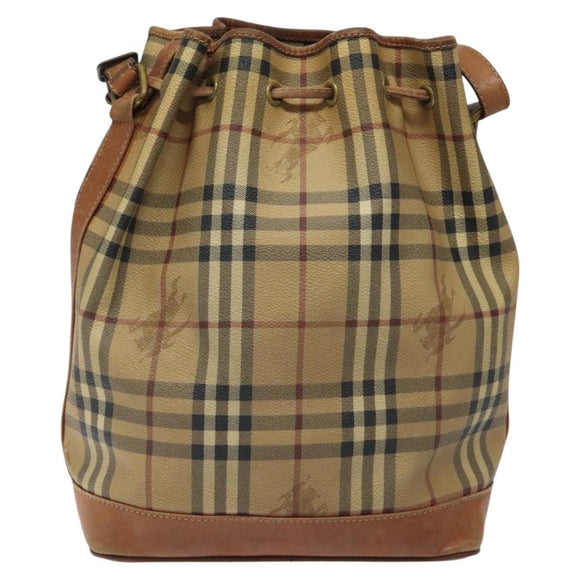 Burberrys Nova Check Shoulder Bag PVC Leather Beige Brown gold Auth EC731