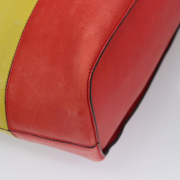 CELINE Shoulder Bag Leather Green Red yellow Auth EC743