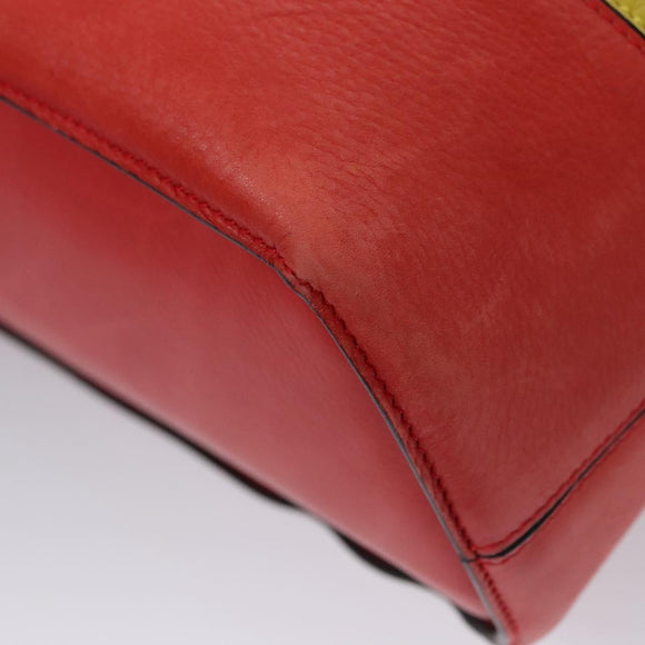 CELINE Shoulder Bag Leather Green Red yellow Auth EC743