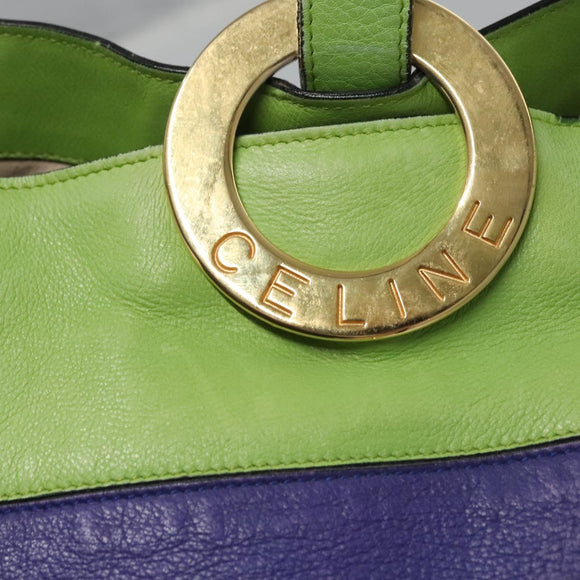 CELINE Shoulder Bag Leather Green Red yellow Auth EC743