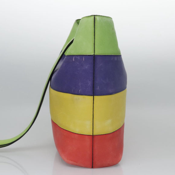 CELINE Shoulder Bag Leather Green Red yellow Auth EC743