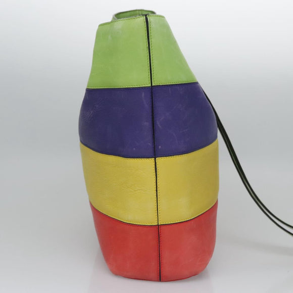 CELINE Shoulder Bag Leather Green Red yellow Auth EC743