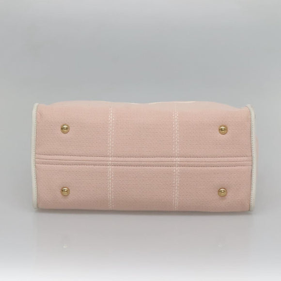Salvatore Ferragamo Gancini Tote Bag Canvas Leather Pink White gold Auth EC754