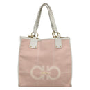 Salvatore Ferragamo Gancini Tote Bag Canvas Leather Pink White gold Auth EC754-13