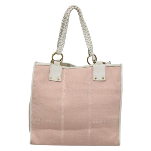 Salvatore Ferragamo Gancini Tote Bag Canvas Leather Pink White gold Auth EC754