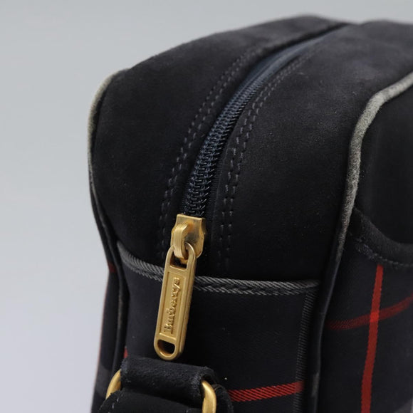 Burberrys Nova Check Shoulder Bag Canvas Navy Gold Auth EC762