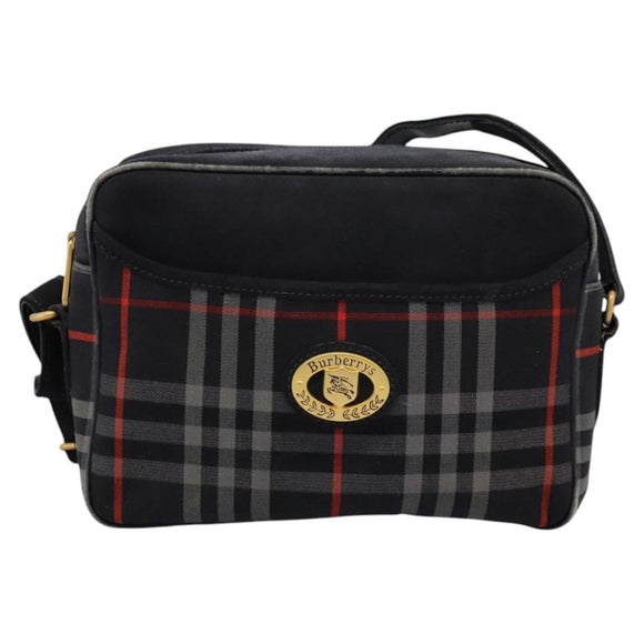 Burberrys Nova Check Shoulder Bag Canvas Navy Gold Auth EC762