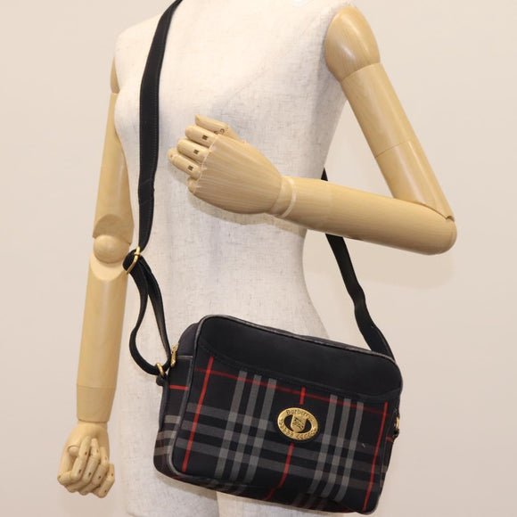 Burberrys Nova Check Shoulder Bag Canvas Navy Gold Auth EC762