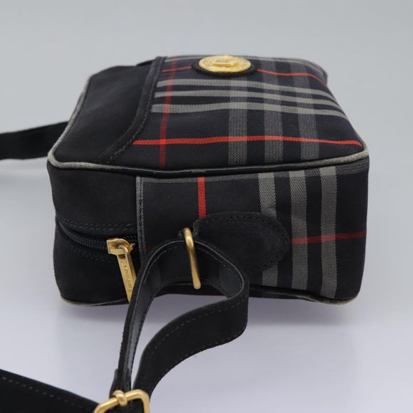 Burberrys Nova Check Shoulder Bag Canvas Navy Gold Auth EC762