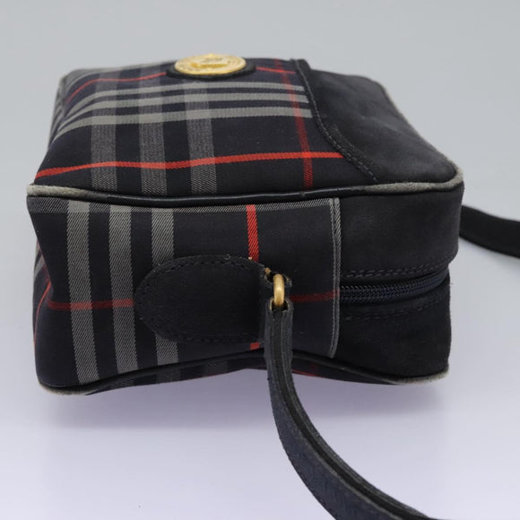 Burberrys Nova Check Shoulder Bag Canvas Navy Gold Auth EC762