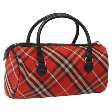 BURBERRY Nova Check Blue Label Hand Bag Nylon Leather Red Black gold Auth EC765